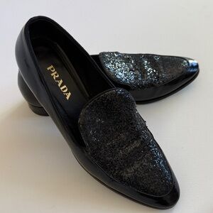 Prada patent leather glitter loafers (37.5)